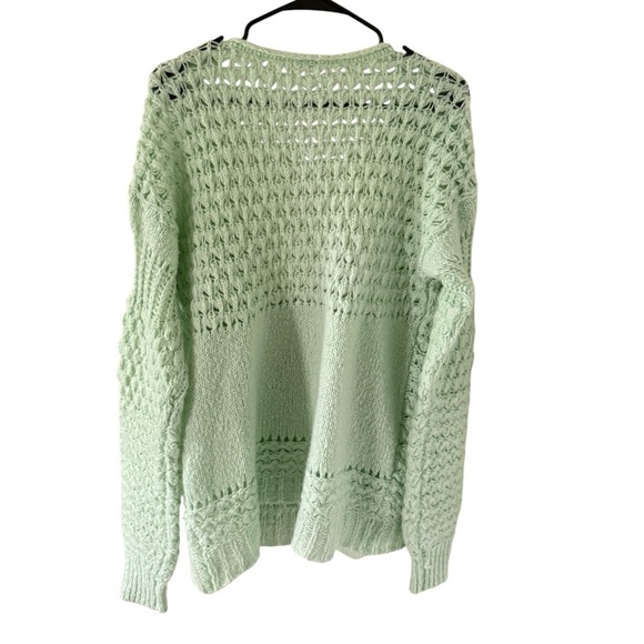 Free People Crashing Waves Open Knit Slouch Sweater Green - Picture 5 of 8